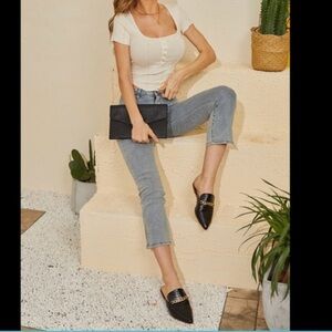 Tilocow Chunky Chain Black Faux Leather Mules 6.5